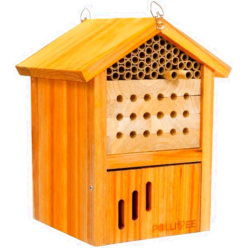 POLLIBEE Mason Bee House -Wax Coated Bee Houses,Bee House for The Garden, Mason Bee Hotel Waterproof, Natural Handmade Wooden Mason Bee Home, Attracts Peaceful Bee Pollinators,Native Mason Bee Habitat