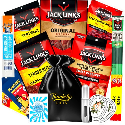 THANKSLY GIFTS Ultimate Beef Jerky Gift Baskets For Men - Meat And Cheese Gift Baskets, Birthday Gifts For Men Who Have Everything With Beef Jerky Variety Pack - For Dad, Stundests & Friends