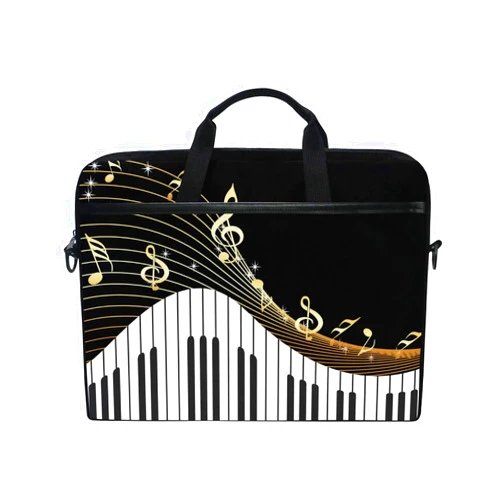 AUUXVA Musical Golden Piano Key Music Note 13 13.3 14 Inch Laptop Shoulder Messenger Bag Case Sleeve Briefcase with Handle Strap for Men Women