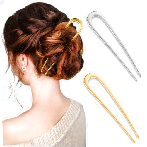 Generic 2Pcs French Pins Hair for Coiffure, 5.5 Inch Metal U-Shaped Hair Clip for Long Thick Hair, Vintage French Twist Hair Pin for Women Girls (Gold,Sliver)