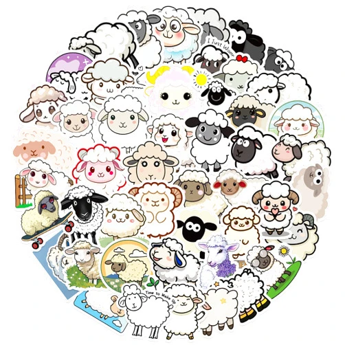 LXYRDHOQPW 50Pcs Sheep Stickers, Lamb Stickers and Decals, Sheep Gifts for Women, Girls - Lamb Party Favors, Lamb Birthday Party Decorations, Sheep Gifts for Sheep Lovers, Farm Animal Stickers (Sheep)