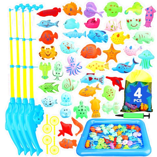 TOY Life 4-Player Magnetic Fishing Game for Kids 3-5 with Toddler Fishing Poles, Magnetic Poles Game are Designed for Little Hands, Bath Toys for Kids Ages 4-8