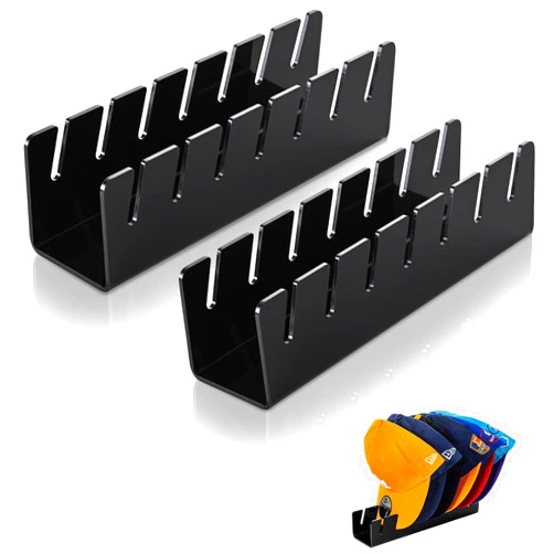 Waipfaru 2 Pcs Hat Organizer Stand for Baseball Caps, Acrylic Hat Holder Display, No Install Hat Rack Shelf for 14 Baseball Caps for Bedroom, Closet, Dresser(Black)