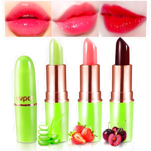 evpct 3Pcs Aloe Vera Strawberry Black Red Cherry Lip Balm Color Changing Lipstick Set PH Mood Magic Lipstick Long Lasting waterproof 24 hour labiales magicos pintalabios permanente 24 horas originales