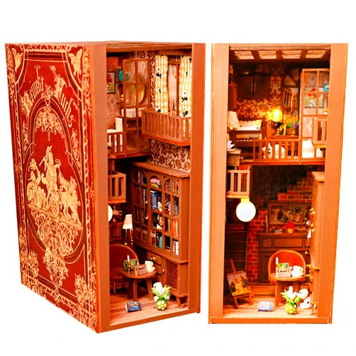Rotkeym DIY Book Nook Kit,Rotkeym DIY Miniature Dollhouse Booknook Bookshelf Insert Decor Alley, Bookends Model Build-Creativity Kit with Music Box(SL05)