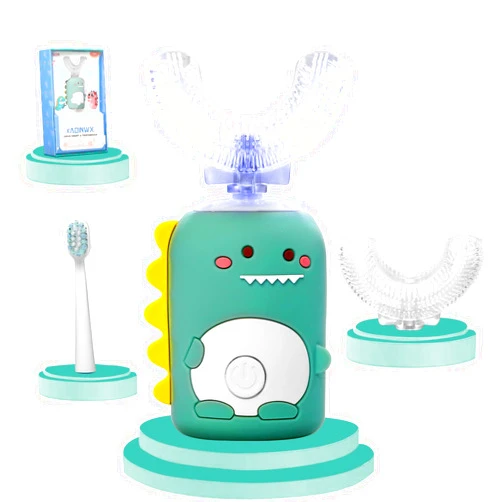 KAQINWX Kids Electric Toothbrushes, U Shaped Ultrasonic Toothbrush, Rechargeable Kids Toothbrush w/Smart Timer, 3 Brush Heads Replacement, 3 Clean Modes, IPX7 Water Resistant for Child 2-12