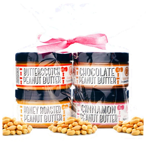 Nutty Novelties Sweet Sampler Peanut Butter Gift Pack - Honey Roasted, Butterscotch, Cinnamon & Chocolate Peanut Butter - Healthy Peanut Butter - Crunchy Peanut Butter - 4 Ounces, Pack of 4