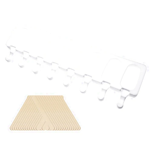 Mini Skater 8- Cavities White Silicone Ice cream Bar Mold Reusable DIY Classic Shape Ice cream Makers with 50Pcs Wooden Sticks for Homemade Ice cream,1PCS