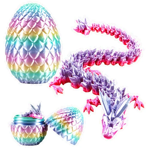 Oiuros 3D Printed Dragon Egg, Articulated Crystal Dragon Eggs with Dragon Inside, 3D Fidget Mystery Dragon Egg, Surprise Easter Eggs 3D Printed Gift Home Office Decor(Rainbow Color)