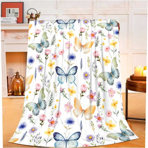 Fuzawet Butterfly Floral Blanket Butterfly Gifts for Women Girls Super Soft Cozy Fleece Colorful Flower Butterflies Throw Blanket Lightweight Plush Bedding Decor Blanket for Kids 40''X50''