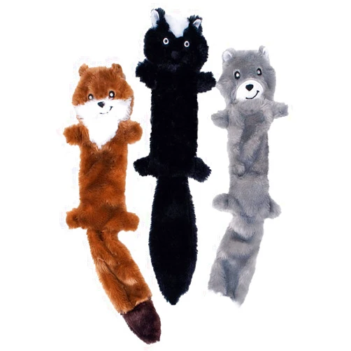 ZippyPaws Skinny Peltz - Weasel, Skunk, & Wolf - No Stuffing Squeaky Dog Toys, Unstuffed Chew Toy for Small & Medium Breeds, Bulk Multi-Pack of 3 Soft Plush Dog Toys, Flat No Stuffing Puppy Toys - 18