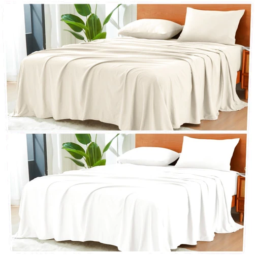 GOKOTTA 2 Pack Queen Sheet Set Beige and White, 16-Inch Deep Pocket Queen Sheets, Queen Sheets with Elastic Corner Straps, Brushed Microfiber Sheets Queen Size