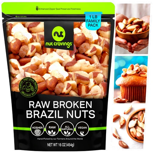 NUT CRAVINGS - Raw Broken Brazil Nuts, Unsalted, No Shell, Whole, (16oz - 1 LB) Bulk Nuts Packed Fresh in Resealable Bag - Kosher Healthy Snack, Natural Keto Vegan