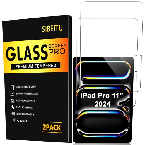 SIBEITU Screen Protector for iPad Pro 11 Inch 2024 Model M4, 2 Pack iPad Pro 5th Generation Tempered Glass Film, 9H Hardness HD Clear Compatible Face ID & Case Friendly for iPad Pro 11