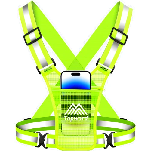Topward Running Vest Chest Phone Holder for Women Men, Reflective Vest Safety Gear for Dog Walking Cycling - Adjustable Waist/Shoulder
