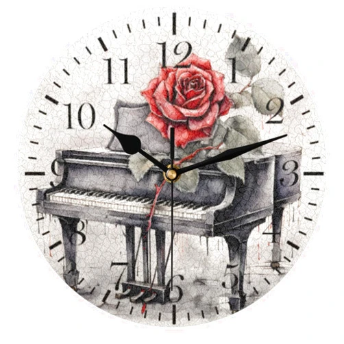 OMFUNS Vintage Piano Wall Clock Silent Non-Ticking Rose Music Modern Clocks Battery Operated Analog Clock Decorative for Living Room Bedroom Kitchen Home Office Classroom