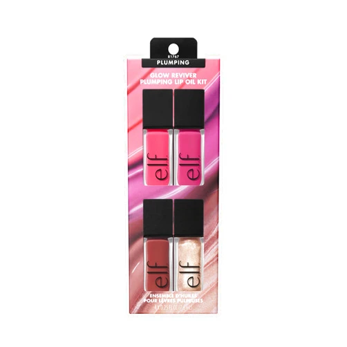 e.l.f. Glow Reviver Plumping Lip Oil Kit, Nourishing Tinted Lip Oils For A High-Shine Finish, Infused With Jojoba Oil, Vegan & Cruelty-Free, 4 Shades