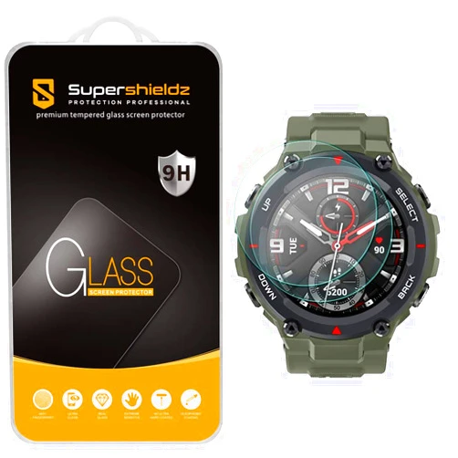 Supershieldz (2 Pack) Designed for Amazfit T-Rex and Amazfit T-Rex Pro Tempered Glass Screen Protector, Anti Scratch, Bubble Free