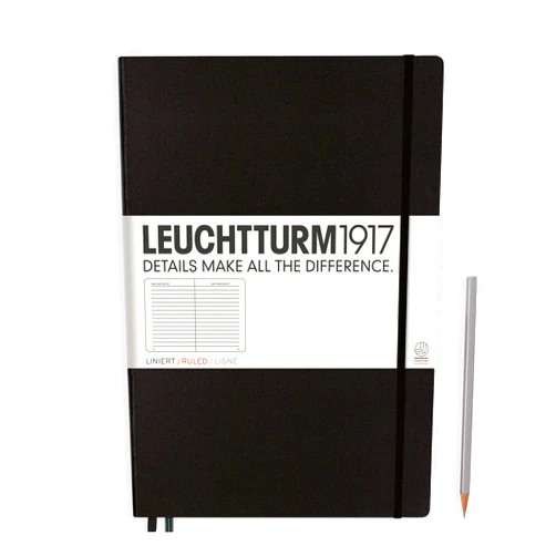 LEUCHTTURM1917 - Notebook Hardcover Master Classic A4+ - 235 Numbered Pages for Writing and Journaling (Black, Ruled)