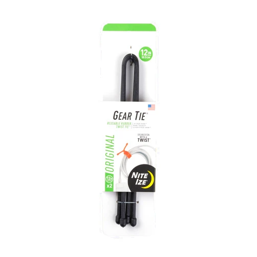 Nite Ize GT12-01-2R3 Original Gear, Reusable Rubber, 12 Inch, Black, 2-Pack, Made in The USA Twist Tie, 2 Count (Pack of 1)
