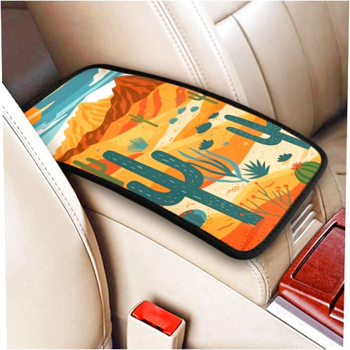 Indokyeyqaz Universal Car Center Console Cushion Pad, Desert Cactus Soft Waterproof Car Center Console Cover Auto Armrest Seat Box Cover Protector for Most Vehicle SUV Truck Car