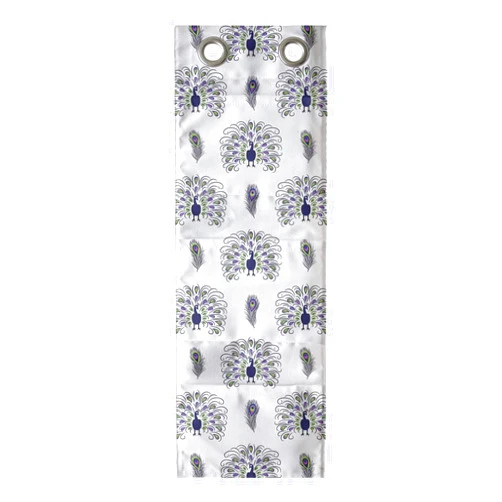 Ambesonne Peacock Hanging Pocket Organizer, Boho Pattern with Bird and Feathers on Plain Background, Printed Polyester Storage Bag with Pockets, 9