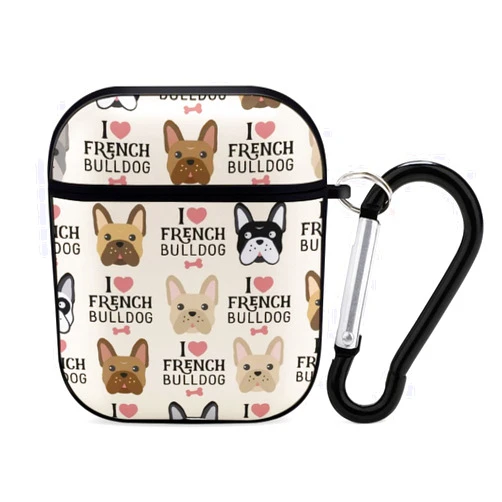 RIMENCH Compatible with Airpod Case Soft Silicone Flexible Skin I Love French Bulldog Case Cover for Apple AirPods 2&1 Fashion for Girls Boys with Keychain