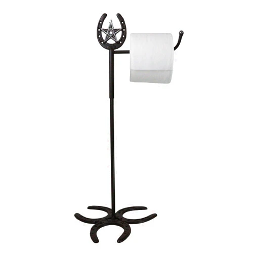 Ebros Gift Cast Iron Rustic Western Lone Star Lucky Horseshoes Cowboy Toilet Paper Dispenser Or Holder Floor Standing Bathroom Home Accent