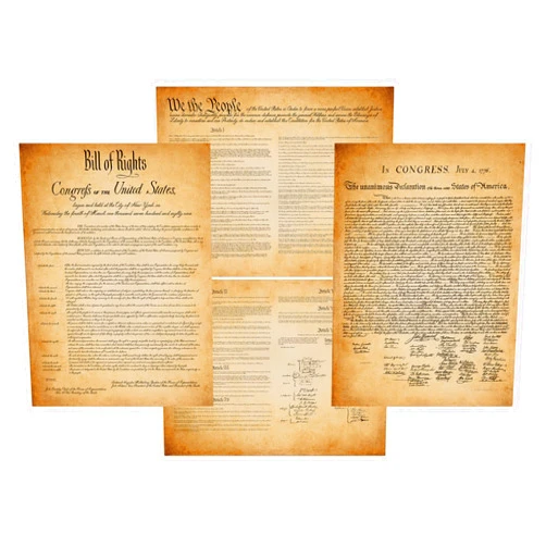 Wallbuddy The Constitution of the United states of America Set of 4 Prints - Unframed Declaration of Independence, US Constitution & Bill of Rights Reproduction Posters for Classroom (12x16)