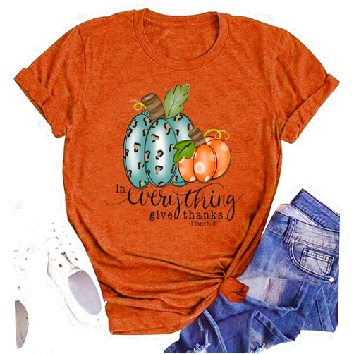 Fuaili Women Halloween Thanksgiving Shirts Funny Leopard Pumpkin Graphic Print Fall T Shirts