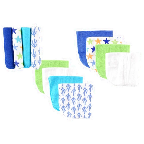 Luvable Friends Washcloth, Blue Starfish, 12-Count