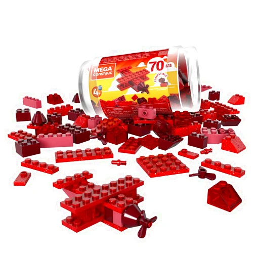 Mega Construx Wonder Builders Tubes of Color Blocks - 70 Blocks of Different Shapes, Sizes and Shades of Red ~ Compatible with Major Brands ~ Ages 4 and Up