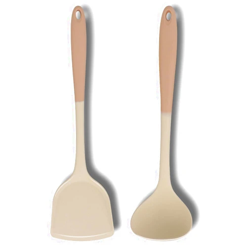Nalchios Nalchois Silicone Wok Spatula and Silicone Soup Ladle Spoon for Nonstick Cookware, Heat Resistant Easy Clean Dishwasher Safe Kitchen Cooking Utensils Set Serving for Fish, Egg, Soups, Sauces, Batter