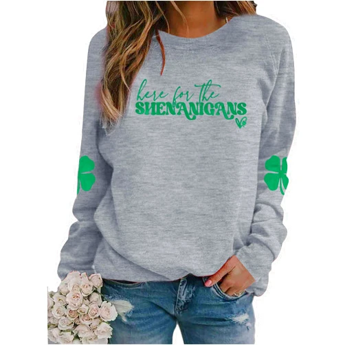 UNIQUEONE St Patricks Day Sweatshirt - Here for The Shenanigans Sweatshirts Women Casual Irish Long Sleeve Pullover Tops