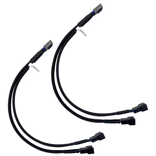 Amangny 2-Pack 2 Way 4 Pin PWM Fan Splitter Cable 10.2 Inches Black Sleeved PC Case Fan Extension Cable (1 to 2)