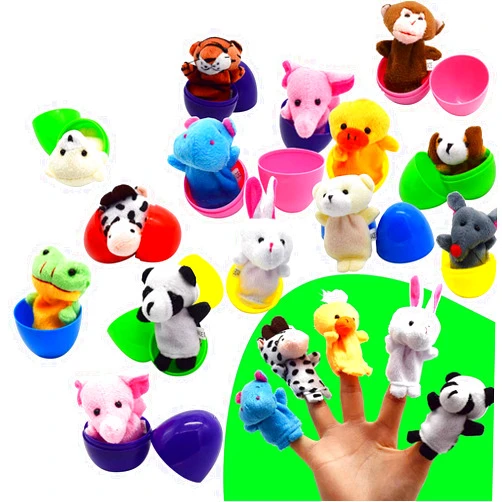 OPACC 12 Pack Fillable Plastic Easter Egg with Finger Puppet for Easter Theme Party, Favor Easter Eggs Hunt, Basket Stuffers Fillers, Classroom Prize