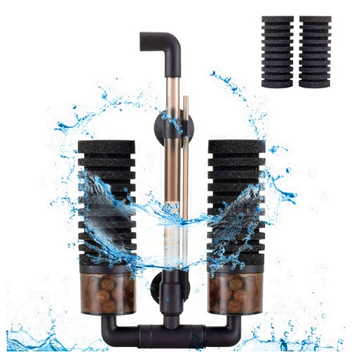 hygger Sponge Filter, Aquarium Filter Double Sponge Replaceable Media with 4 Biochemical Sponges and 1 Bag of Filtered Ceramic Balls Ultra Quiet Filter Fish Tank (S/M)