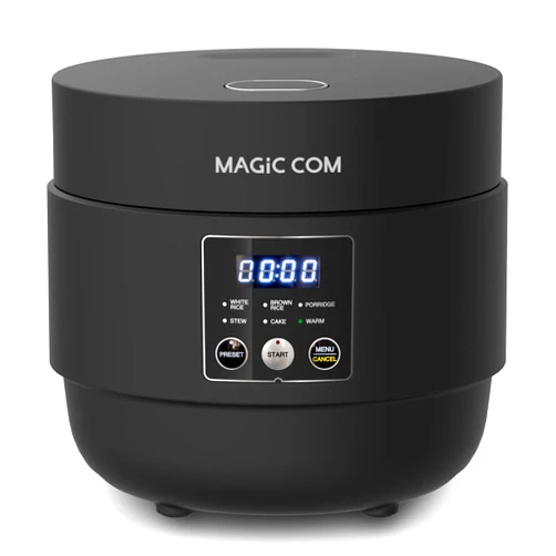 MAGiC COM Rice Cooker 4 Cup Uncooked (8 Cup Cooked), Small Digital Multi-Cooker with Steamer, 24H Delay Timer, Automatic Keep Warm, Non-Stick Pot, Perfect for Dorm, Travel, Single Serve (Black)