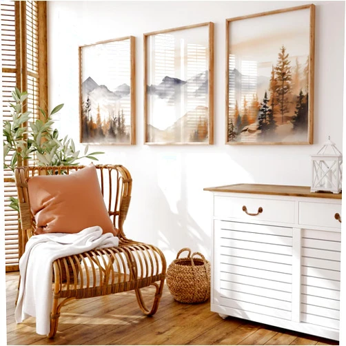 Joocrise Neutral Mountain Wall Art Decor Set of 3 Forest Canvas Wall Art Poster Landscape Wall Art Artwork Modern Pictures Abstract Painting Watercolor Prints for Living Room Bedroom 12x16 Inch Unframed