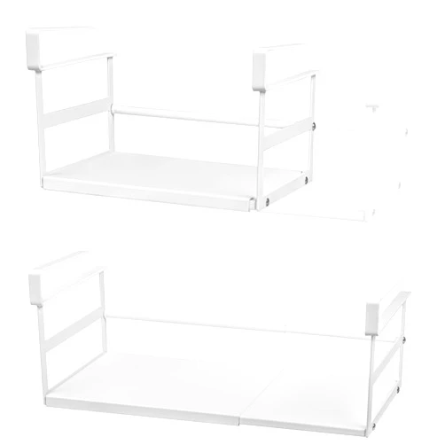 Selosiz Under Shelf Storage Basket Expandable Organizer, 2 Pack Hanging Baskets Under Cabinet Shelf, Add-on Space Saver Pantry Kitchen Cupboard Desk Counter Bookshelf, Heavy-Duty Slide-in White