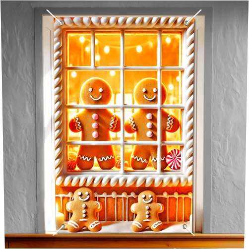 IVN Christmas Window Decorations 31x47 Inch Gingerbread Friends Lit Window Candy Frame Cover Banner for Indoor Outside Home Holiday Festive Seasonal Party Decor
