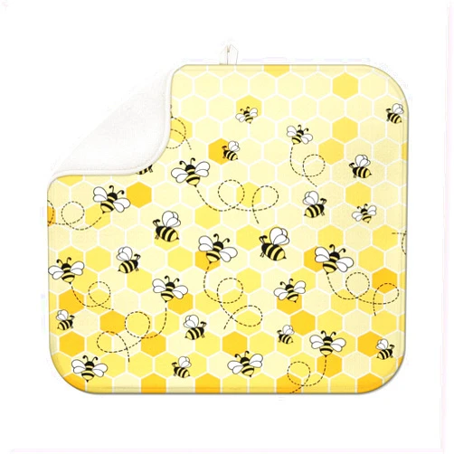 Aiwkjdns Bee Dish Drying Mat for Kitchen Counter Fast Absorbent Microfiber Dishes Drainer Mat for Dishes Drying Pad for Dishes, Utensils, Pots and Pans Kitchen Decor 16x18 in
