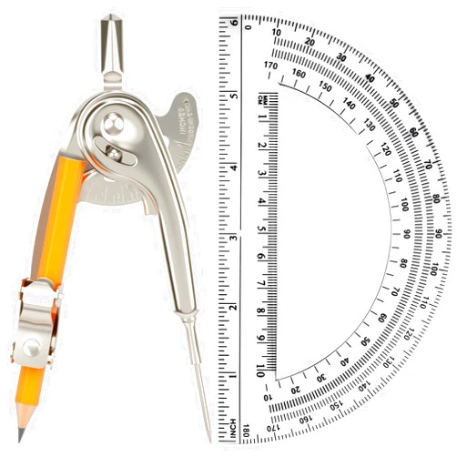 Mototo 2 Pack Geometry Tool Set, Math Compass for Geometry and 6 Inch Protractor Set Include Metal Compass with Pencil and Clear Plastic Protractor for Student Classroom Office Woodworking Art Drawing