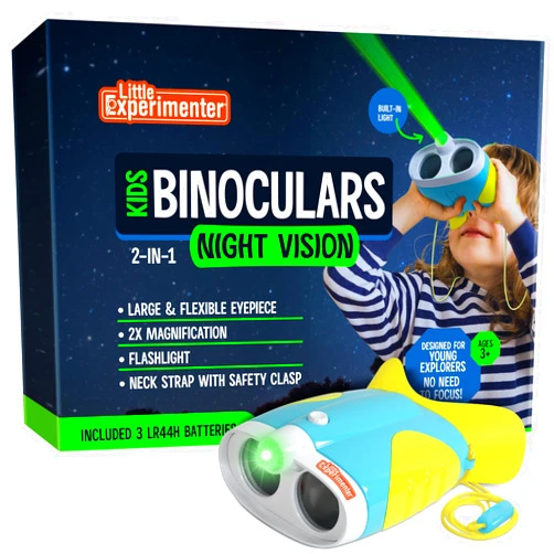 Little Experimenter Night Vision Binoculars for Kids, Binocular Toys Stocking Stuffers Gift Ideas, with Flash Light & Face Comfort Rubber, Learning & Educational STEM Gifts for Boys & Girls Ages 3-6 8 9 10-12+ Years Old