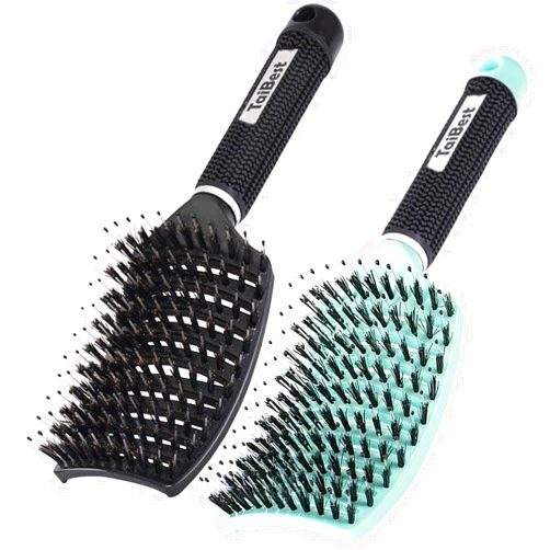 TaiBest Boar Bristle Hair Brush Set - Dry/Wet Hair Brush Detangler for Fine, Thick, Curly Hair - Curved and Vented Hair Brush for Women, Men or Kids