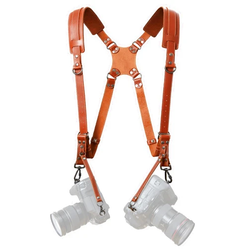 Padwa Lifestyle Tan Dual Camera Harness Strap for Two-Cameras - Dual Shoulder Full Grain Leather Harness,Multi Double Camera Gear for DSLR/SLR Strap,Double Camera Harness for Photographers