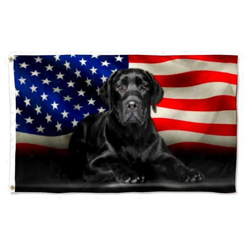 Fyon Black Labrador Retriever American Retro Flags Tapestry 3x5Ft Vivid Color Double Stitched Polyester Banner (Double-Sided 3Ply)