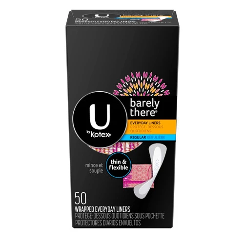 U by Kotex Barely There Liners, Light Absorbency, Regular, Fragrance-Free, 50 Count