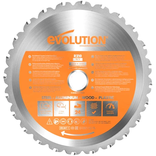 Evolution Power Tools R210TCT-24T (Rage) Multi-Material TCT Blade Cuts Wood, Metal and Plastic, 210 mm