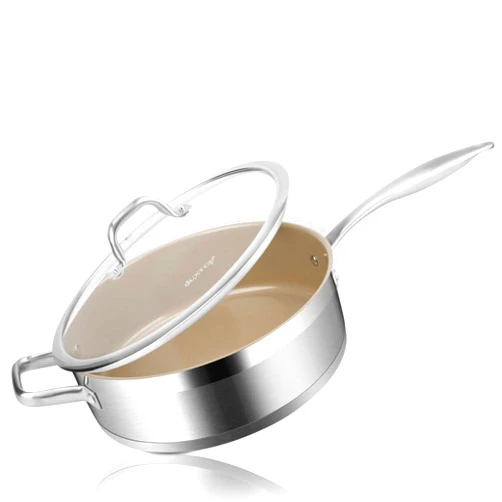Duxtop Ceramic Non-stick Sauté Pan, Induction Stainless Steel Sauté Pan, 5.5-Qt Deep Skillet with Lid, Professional Grade and Impact-bonded Technology, FUSION Ti